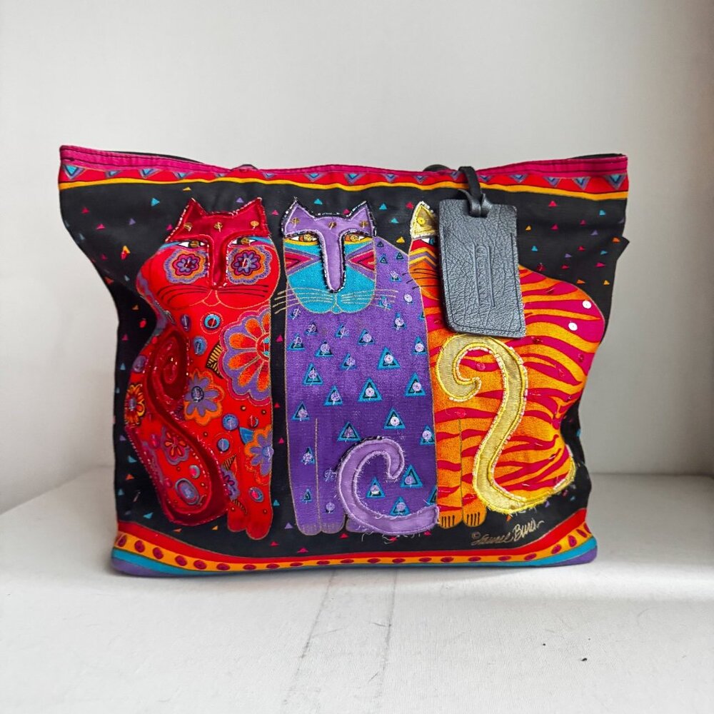 Laurel Burch Sun N Sand Three Cats Beach Bag Large Two Handle Shoulder Tote